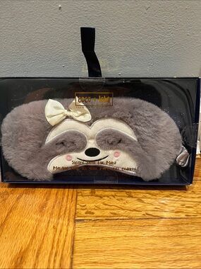 Gray Plush Sloth Eye Mask with Bow